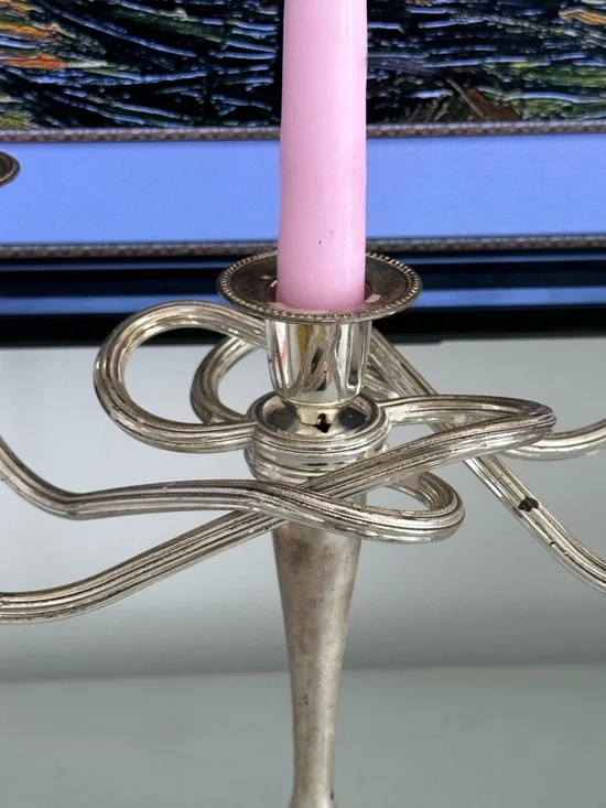 Five-Arm Silver Colored Candleholder with patina - Picture 6 of 8